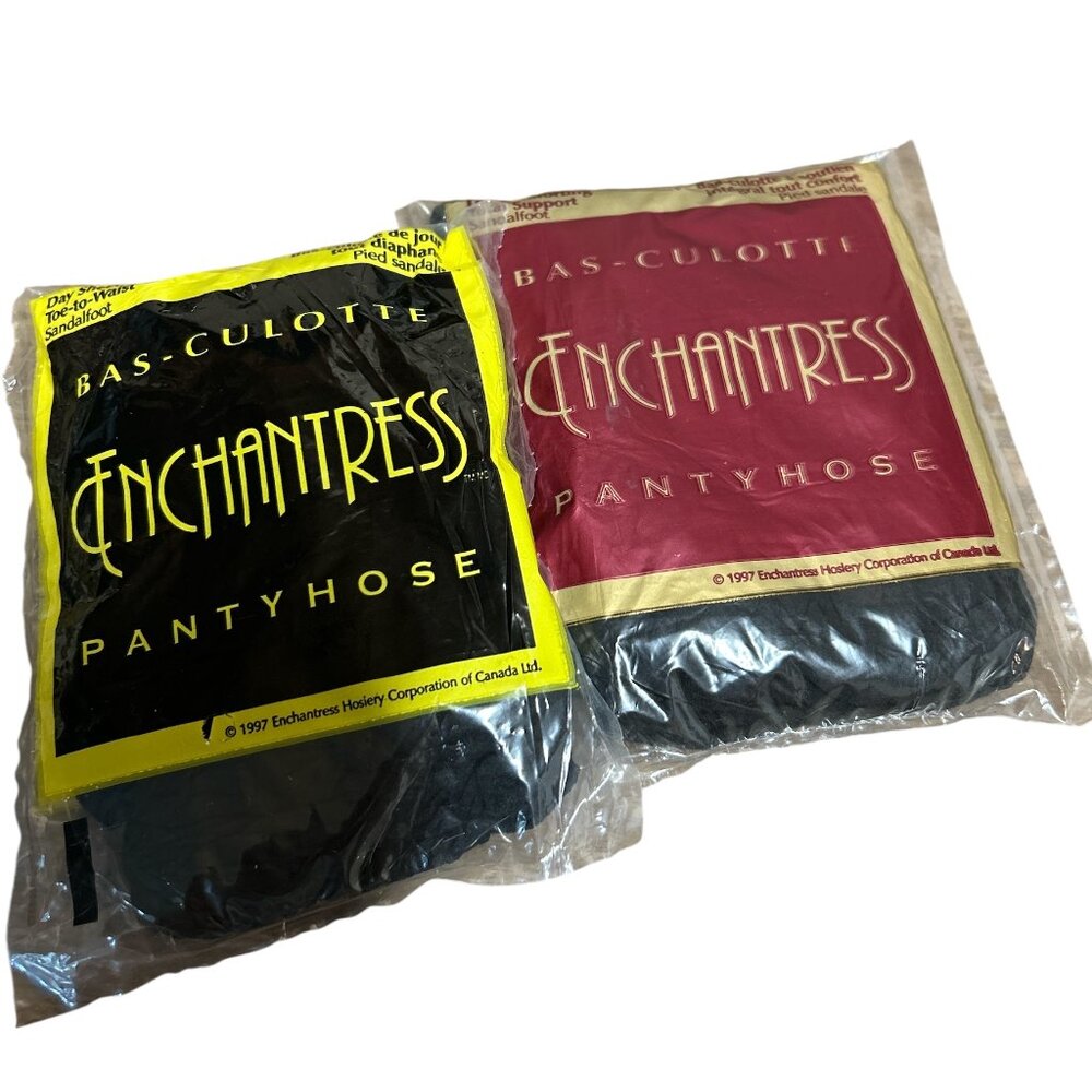 Vintage Jet Black Enchantress Pantyhose Size Queen Lot of 2